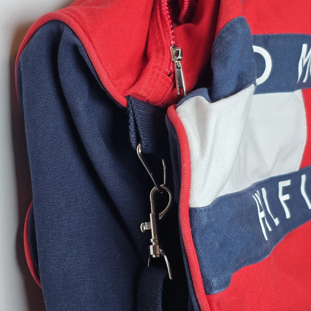 Vintage Tommy Hilfiger Red White Blue Tote Duffel Bag Large Zip Gym Activewear - Picture 4 of 14